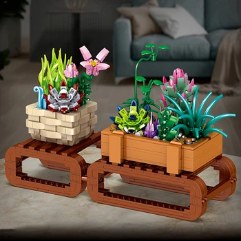 3D модель DIY Блоки Кирпичи Строительный горшок Растение Суккуленты Орхидея Камелия Трава Цветок Полка Игрушка для детей
