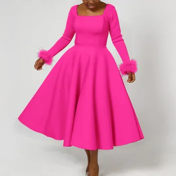 2023 Модное женское зимнее платье темперамента, элегантное шерстяное украшение платье с большой юбкой