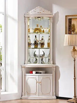  Угловой винный шкаф Европейский стиль Гостиная Стена Боковой шкаф Дисплей Французский кремовый стиль