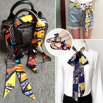 HOT Японский узкий длинный шелковый шарф для женщин CHIC Модные печатные повязки на голову Маленькая сумка для галстука Узкий пояс Constellation Шарфы