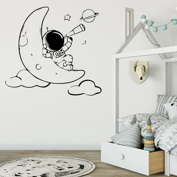 Маленький астронавт, лежащий на Луне, наклейки на стену, съемные наклейки на стену для детской спальни, украшения для стен дома для мальчиков и девочек C29