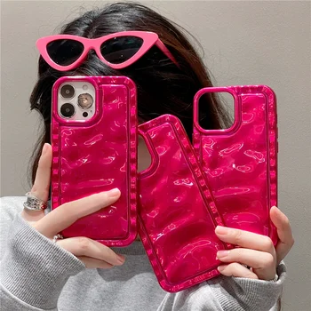 Модный лазерный розово-красный силиконовый чехол для телефона для iPhone 13 12 11 14 Pro Max 15ProMAX Чехол Ударопрочный Защитный Полный Мягкий Чехол