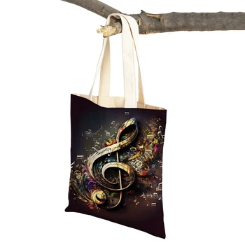 Модная красочная музыкальная сумка для женщин сумки для покупателей многоразовая сумка с двойным принтом повседневная сумка для покупок Eco Lady Canvas