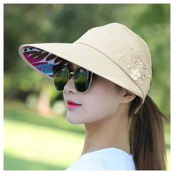 Ladies Sun Hat Лето Новая Мода Солнцезащитный Козырек Складной Анти-Ультрафиолетовый Шляпа Солнцезащитная Шляпа Дискета Открытый Пляжная Шляпа На Открытом Воздухе Пляжная Шляпа