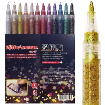 12 Блестящие цветные лаковые маркеры Акриловые блестящие маркерные ручки Ультратонкая точка 0,7 мм Ручки для рисования на скале DIY Crafts