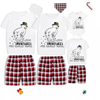 Рождественская подходящая семейная пижама Эксклюзивный дизайн головоломки Chillin Snowmies Короткий пижамный набор