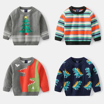 2-8T Мультяшный свитер для мальчиков и девочек Малыш Детская одежда Осень Зима Теплый Вязаный Пуловер Топ Животные Принт Трикотаж Трикотаж