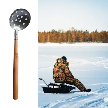  Подледная рыбалка Скиммер Совок Деревянная ручка Оборудование Легкий Прочный Практичный Металлический Скиммер Аксессуары Ледяной совок для Outdoor
