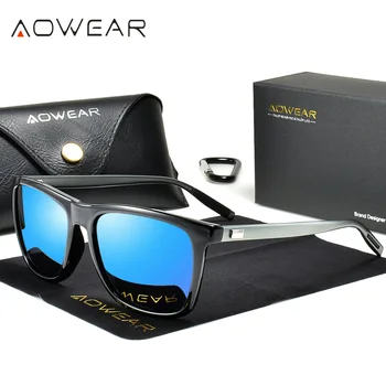 AOWEAR Квадратные винтажные поляризационные солнцезащитные очки для женщин / мужчин Классические солнцезащитные очки с зеркалом для вождения Женские антибликовые оттенки Очки