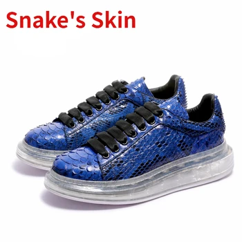 Snake Skin Спортивная повседневная обувь Мужская натуральная кожа Ручная сшитая удобная обувь для походов на открытом воздухе Кроссовки Толстая подошва Обувь для мужчин