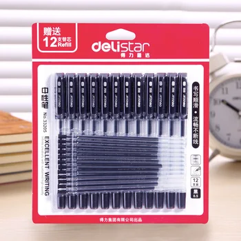 Deli 33205 черная 0,5 нейтральная ручка, для ручки для подписи ядра, ручка 12 отправить 12 стержней