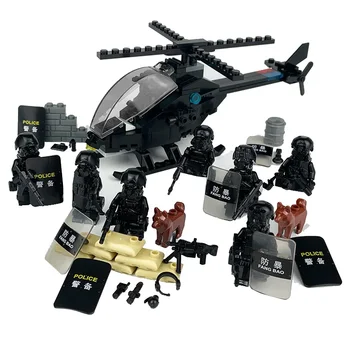 Детские игрушки Военный спецназ Полиция Вертолет Оружие Сборка Модель Мелкие частицы Строительные блоки Подарки на день рождения для мальчиков