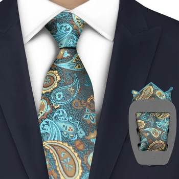 Деловой синий галстук пейсли для мужчин Gravatas Оптовая мода Роскошный галстук темно-серый свадебные аксессуары Man Fit Workplace LYL