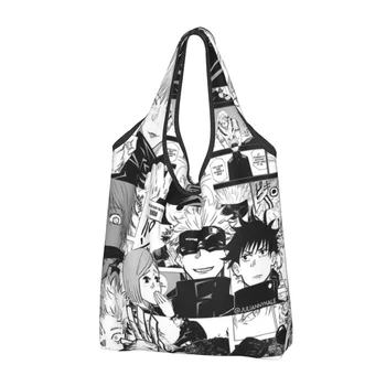 Переработка Мода Аниме Jujutsu Kaisen Сумка для покупок Женщины Большая сумка Портативный Satoru Gojou Yuji Itadori Продукты Сумки для покупок