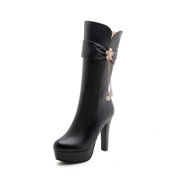 Cresfimix женская мода на высоком каблуке черные осенние длинные сапоги из искусственной кожи леди повседневные коричневые сапоги прохладные белые ботинки femmes a6016