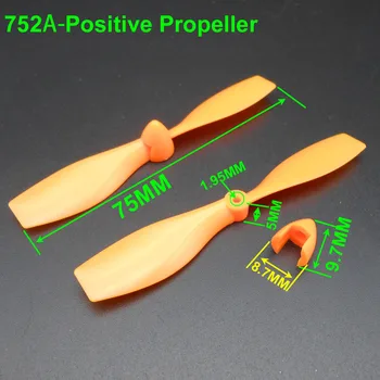 50 шт./лот Новый 75 мм пластиковый положительный пропеллер 2 лопасти 2 мм 1,95 мм независимый по часовой стрелке 7,5 см 75 мм2A-оранжевый 2-лопастной Большое количество