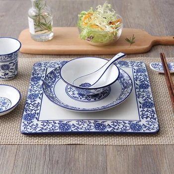 Китайская керамическая обеденная тарелка Синяя и белая миска для риса Ретро Блюдо Ложка Чашка Суповые миски Вкус Посуда Ресторан 