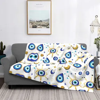Средиземноморские синие и золотые одеяла от сглаза теплые фланелевые амса хамса назар амулет бохо одеяло для домашней спальни диван покрывало