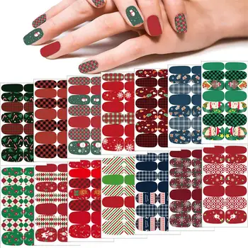 Рождественская наклейка для ногтей Наклейка для ногтей Наклейки на лак для ногтей Украшения для маникюра Искусство Обертывания Пудра Блестки Самоклеящиеся Полный Nai K2W7