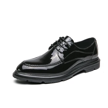  Классический бренд Мужская блестящая кожаная обувь Заостренные туфли на шнуровке Мужская банкетная свадебная обувь Деловая обувь высокого класса