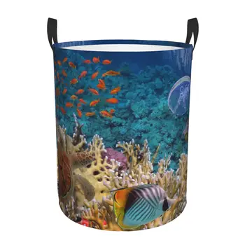  складная корзина для белья коралловый риф с рыбой морские черепахи круглый контейнер для хранения большая корзина для складной одежды игрушечное ведро органайзер