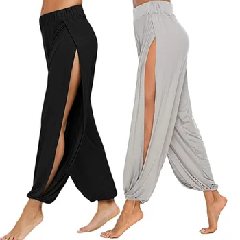 Летние женские спортивные брюки с высоким сплитом Hippy Harun Yoga Брюки-карго Эластичные мешковатые брюки Женские брюки