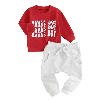  Baby Boy 2 шт. Одежда Толстовка с длинным рукавом с принтом букв и эластичные штаны для осенней одежды для малышей