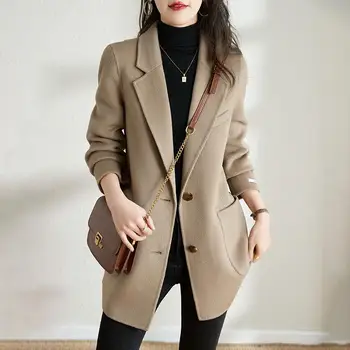 Женское шерстяное пальто на шнуровке в корейском стиле, воротник костюма для поездок, женские пальто, женская одежда, осень