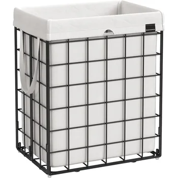 Складная корзина для одежды, съемный и моющийся вкладыш, металлический проволочный каркас, для ванной комнаты спальни, черно-белый ULCB190W01