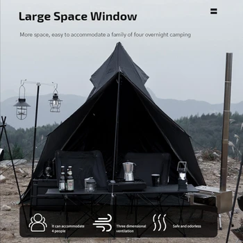 Открытый лагерь Двухслойные внутренние внешние палатки Кемпинговая палатка шпилевого типа Непромокаемая многоместная палатка Black Warrior Pyramid