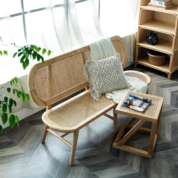 Продукт можно настроить. Комбинация дивана из натурального ротанга, скандинавский домашний кресло из массива дерева, простой балкон