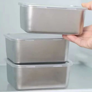  Холодильник из нержавеющей стали Ящик для хранения продуктов с пластиковой крышкой Подготовьте коробку для сохранения свежести пищи Коробка для пикника
