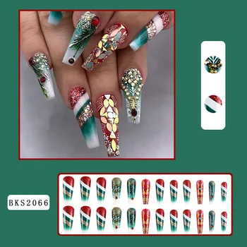 DIY Рождество Ношение ногтей Длинный стиль Патч для ногтей Рождественский накладной ногтей Длинный стиль
