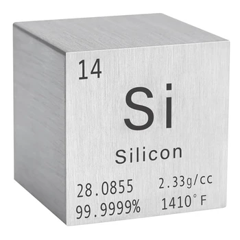 Высокоточный 1-дюймовый куб плотности кремния - 99,9% чистых элементов для химии - Дизайн периодической таблицы для коллекции Прочный