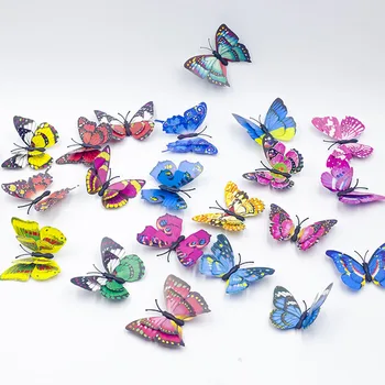 6 шт. Многоцветные двухслойные крылья 3D Бабочка Наклейка на стену ПВХ Бабочки Рождественская вечеринка Детская спальня Холодильник Декор Арт Стена