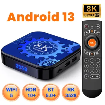 Транспед Android 13 Wifi5 ТВ-бокс HDR10+ Поддержка видео 8K 128G 64G 32G BT5.0+ RK3528 4K 3D Телевизионная приставка
