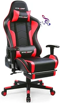  Игровое кресло с подставкой для ног Динамики Видеоигра Стул Bluetooth Музыка Сверхмощный Эргономичный компьютер Офисный стол Стул Красный