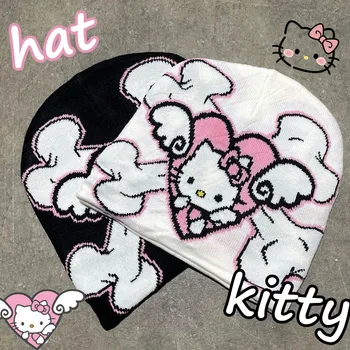 Kawaii Hello Kitty Вязаная шапка Студенческий головной убор Мода Изысканные аксессуары для девочек Украшение Мультфильм Теплая зимняя шапка Головной убор