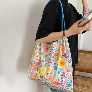  Маленькие многоразовые сумки для покупок с цветочным принтом Повседневные сумки большой емкости для женщин Ins Цветочный принт Сумка через плечо