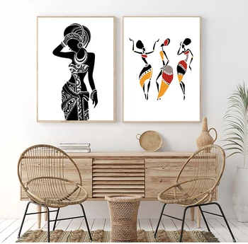  Красивая Черная Женщина Африканская Женщина Печать Искусство Холст Плакат Для Декора Гостиной Дом Стена Картина