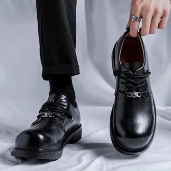 Мужчины Винтаж Большой Носок Бизнес Повседневная Кожаная Обувь Мужская Япония Харадзюку Корейская Уличная Темная Черная Модная Кожаная Обувь