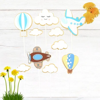 Amosfun Топперы для торта на день рождения Мультяшное облако Воздушный шар Украшения для кексов в форме самолета