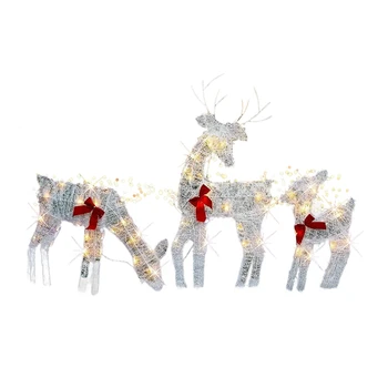 3 шт. Освещенные рождественские 2D Северные Олени Наружные украшения Белый металл с предварительной подсветкой Рождественские сани Рудольфа и Санта-Клауса с огнями