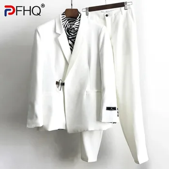 PFHQ Осень Мужская Корейская Мода Высококачественный Дизайн Замок Пряжка Костюм Набор Шикарный Бизнес Темная Одежда Высокое Качество Брюки Прилив 21Z1166