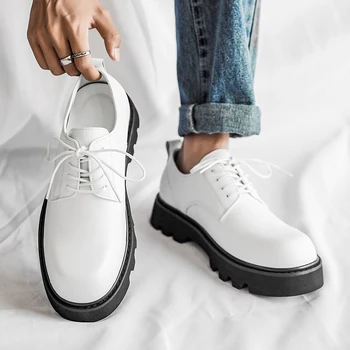 Высококачественная рабочая обувь с толстой подошвой для мужчин,Кожаные ботинки для модников на толстой подошве, размер 38-44