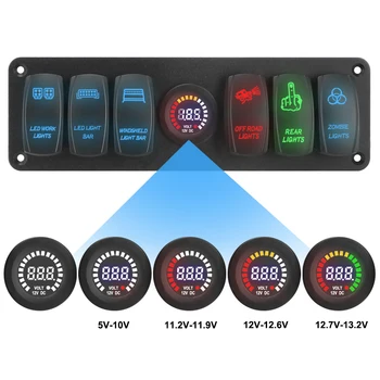 6 Gang Rocker Switch Panel Автоматический выключатель для RV Авто Marine Светодиодный дисплей напряжения 12-24 В Красочный водонепроницаемый Вкл-Выкл