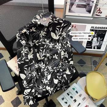 Мужская весенняя блузка с цветочным принтом Повседневные гавайские рубашки Дизайн без карманов Длинный рукав Стандартная цветочная рубашка B222