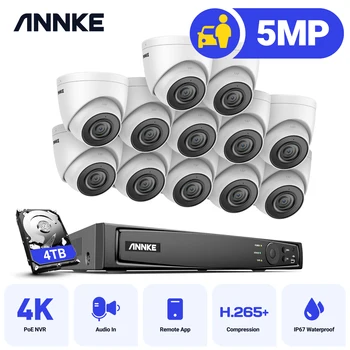 ANNKE 5 МП FHD POE Система видеонаблюдения 16-канальный H.265+ 4K NVR Рекордер 5-мегапиксельные камеры видеонаблюдения Запись звука 5-мегапиксельная PoE IP-камера