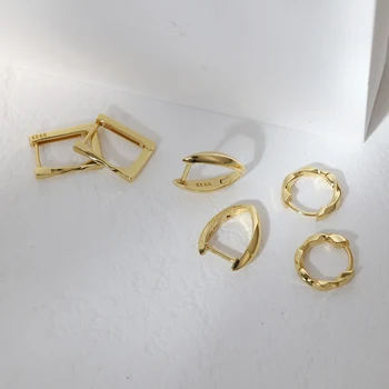 ELESHE 18-каратные позолоченные скрученные серьги-прямоугольники из оливкового листа 925 пробы серьги-кольца из стерлингового серебра для женщин 2022 Модные ювелирные изделия