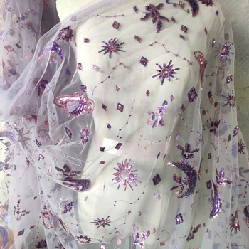 Пайетки Вышивка Вселенная планета луна сетка тюль Кружева Ткань для свадебного платья Юбка Материал одежды